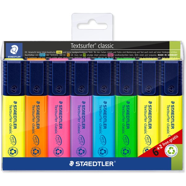 Markeerstift Staedtler 364 Textsurfer set à 6 stuks assorti + 2 geel gratis