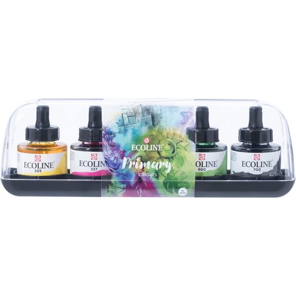 Inkt Talens Ecoline met pipet primary set à 5 ass