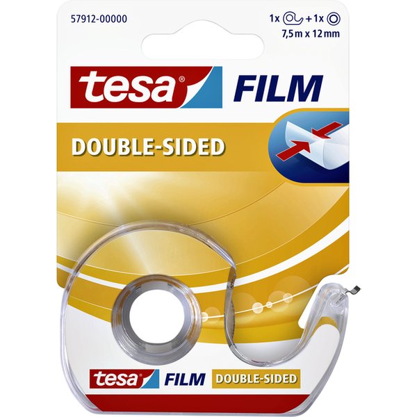 Tape tesafilm® dubbelzijdig 12mmx7,5m transparant met dispenser