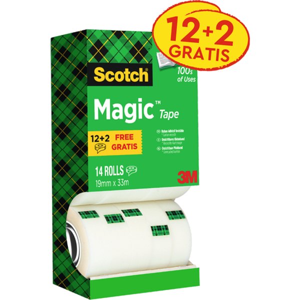 Plakband Scotch Magic 810 19mmx33m onzichtbaar mat 12+2 gratis