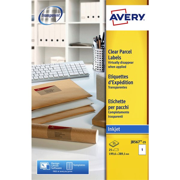 Etiket Avery J8567-25 210x297mm A4 transparant 25 stuks