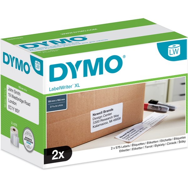 Etiket Dymo LabelWriter 5XL verzendlabel 59x102mm 2 rollen á 575 stuks wit