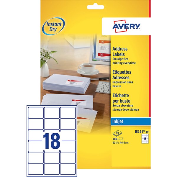 Etiket Avery J8161-10 63.5x46.6mm wit 180 stuks