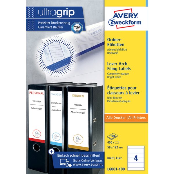 Rugetiket Avery breed 59x192mm zelfklevend wit 100 vel