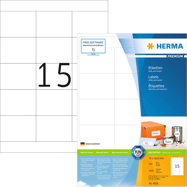 Etiket HERMA 4618 70x50,8mm premium wit 3000 stuks