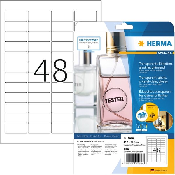 Etiket HERMA 8016 45.7x21.2mm transparant 1200 stuks