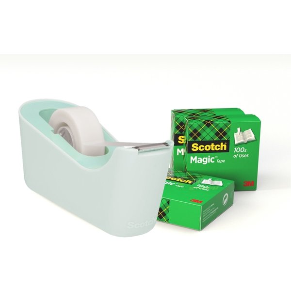 Plakbandhouder Scotch C18 mint + 4 rollen magic tape 19mmx33m