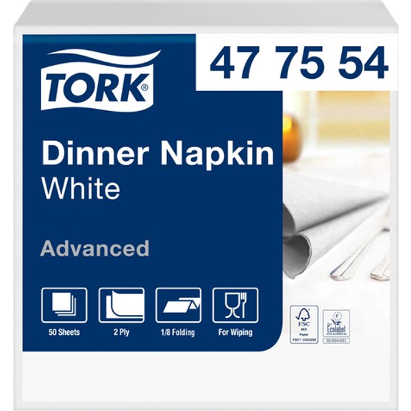 Dinerservet Tork Advanced 1/8 vouw 2-laags 395x390mm 150 vel wit 477554