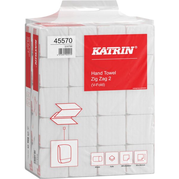Handdoek Katrin z-vouw 2-laags 224x230mm 20x200 vel wit 45570