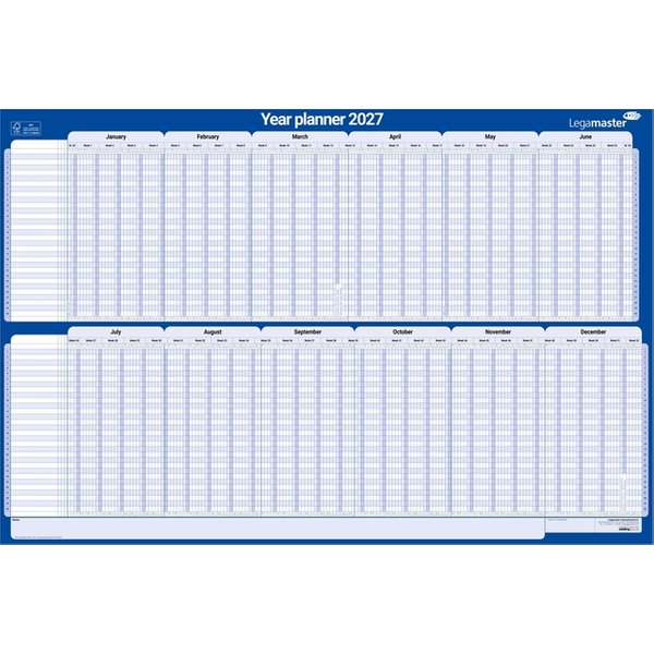 Projectplanner 2027 Legamaster 90x60cm horizontaal gelamineerd Engelstalig