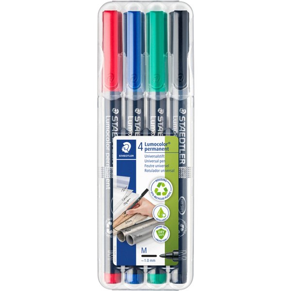 Viltstift Staedtler Lumocolor 317 permanent M set à 3 +1 stuk gratis