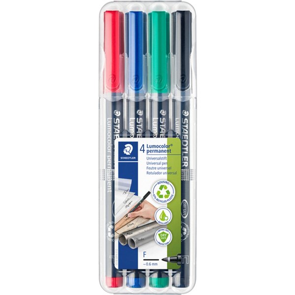 Viltstift Staedtler Lumocolor 318 permanent F set à 4 stuks assorti