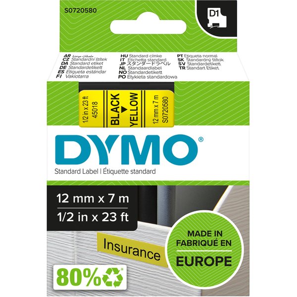 Labeltape Dymo LabelManager D1 polyester 12mm zwart op geel