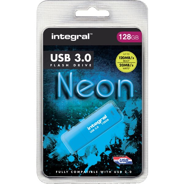 USB stick 3.0 Integral Neon USB-A 128GB blauw