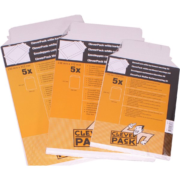 Envelop CleverPack karton B4 250x353mm wit pak à 5 stuks