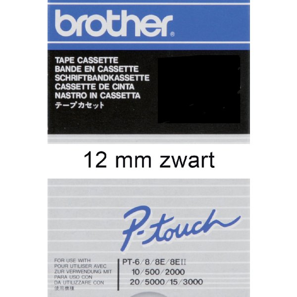 Labeltape Brother P-touch TC-201 standaard 12mm zwart op wit