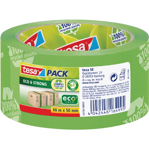 Verpakkingstape tesapack® Eco & Strong 66mx50mm groen bedrukt