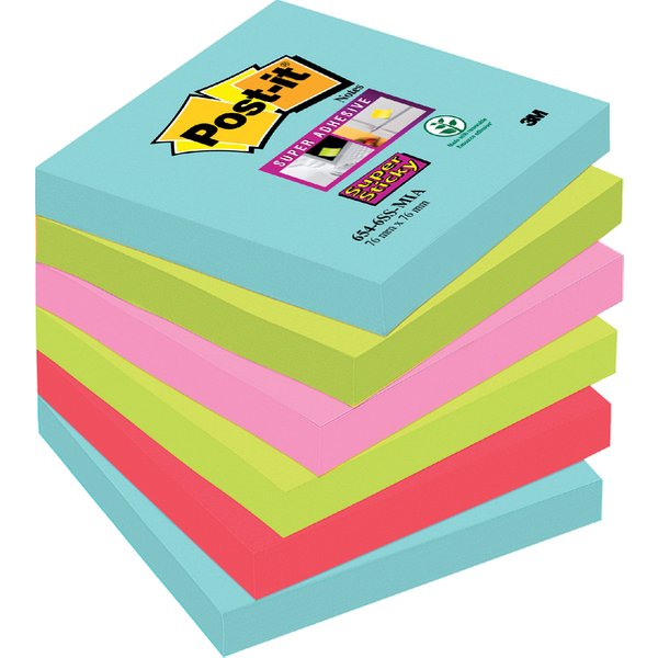Memoblok Post-it 654 Super Sticky 76x76mm Cosmic 6 stuks