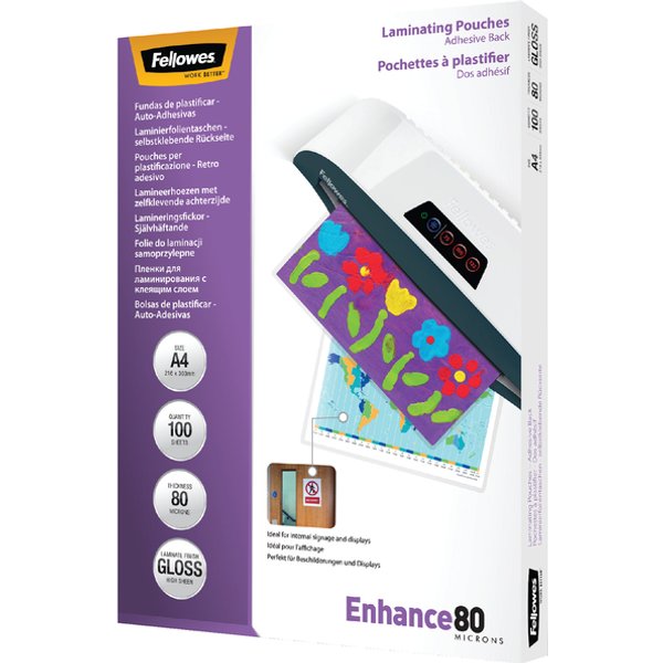 Lamineerhoes Fellowes A4 zelfklevend 2x80micron 100 stuks