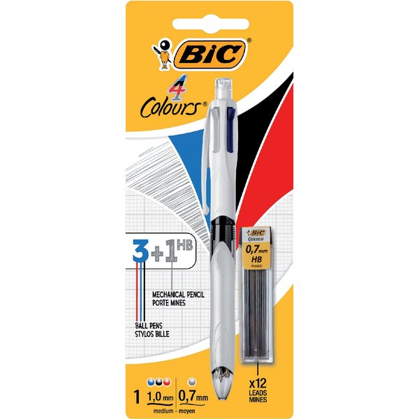 Balpen Bic 3kleuren met vulpotlood HB 0.7mm medium wit blister à 1st