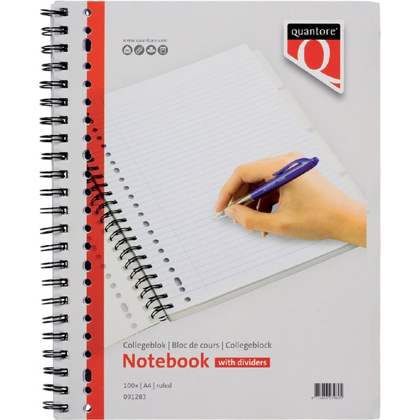 Collegeblok Quantore A4 lijn 23-gaats 4 tabs 100vel 70gr