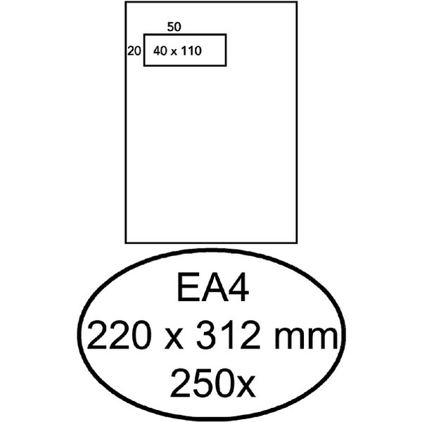 Envelop Hermes akte EA4 220x312mm venster links 4x11cm zelfklevend wit doos à 250 stuks