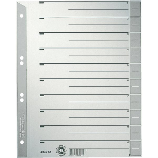 Scheidingsbladen Leitz A4 karton 230gr 6-gaats grijs 100 stuks