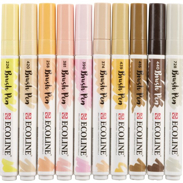 Brushpen Talens Ecoline set à 10 stuks huid