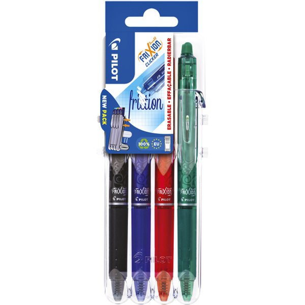 Rollerpen PILOT friXion clicker medium basis assorti Set2Go à 4 stuks