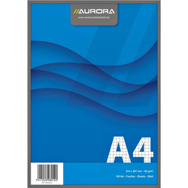 Schrijfblok Aurora A4 ruit 5x5mm 100 vel 60gr blauw
