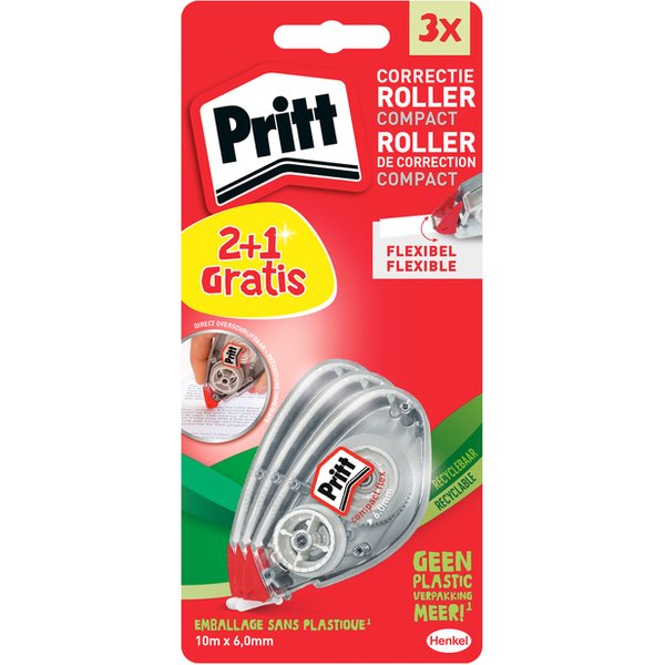 Correctietape Pritt Compact Flex 6mm x 10m blister 2+1 gratis
