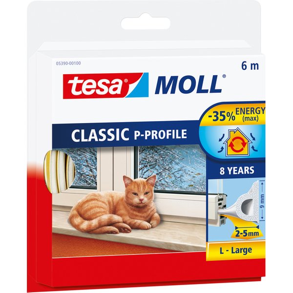 Tochtstrip Tesamoll® P-profiel rubber 6mx9mm wit
