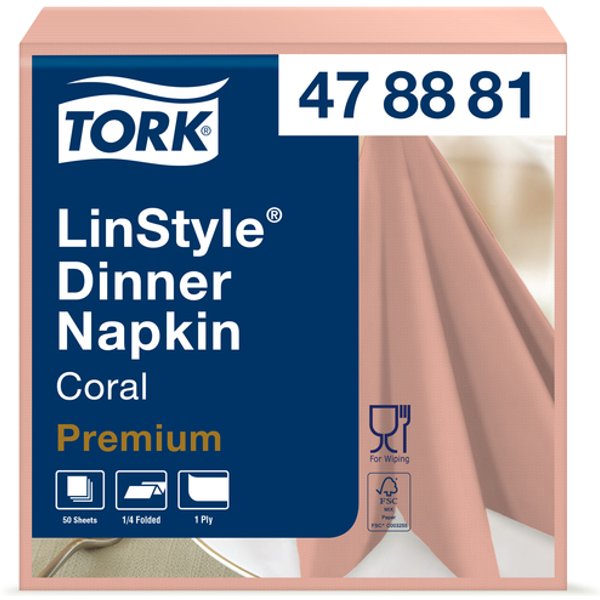 Dinerservet Tork Linstyle Premium 1/4 vouw 1-laags 390x390mm 50 vel koraal 478881