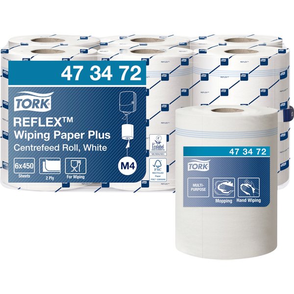 Poetspapier Tork M4 Reflex Plus Advanced 2-laags 450 vel wit 473472
