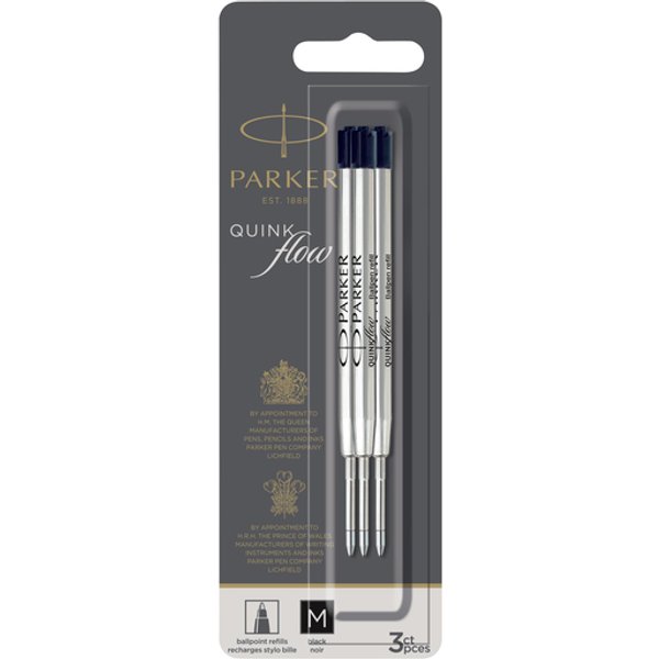 Balpenvulling Parker Quinkflow medium zwart blister à 3 stuks