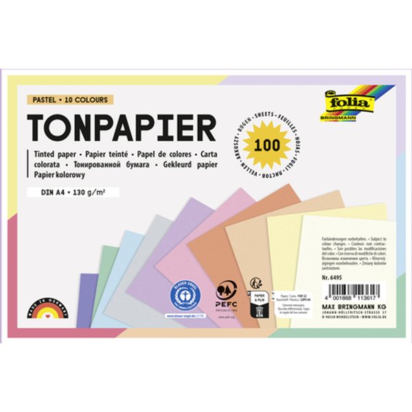 Knutselpapier Folia A4 100vel 10 pastelkleuren