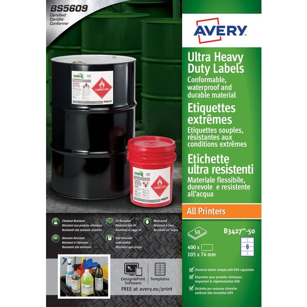 Etiket Avery B3427-50 105x74mm polyethyleen wit 400 stuks