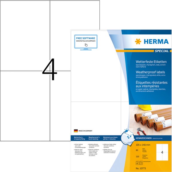 Etiket HERMA 10773 105x148mm weerbestendig wit 320 stuks