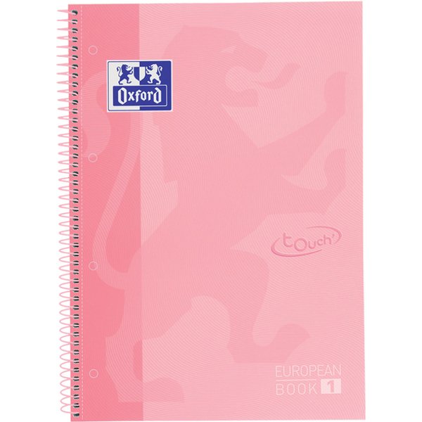 Notitieboek Oxford Touch Europeanbook A4+ 4-gaats lijn 160pag roze