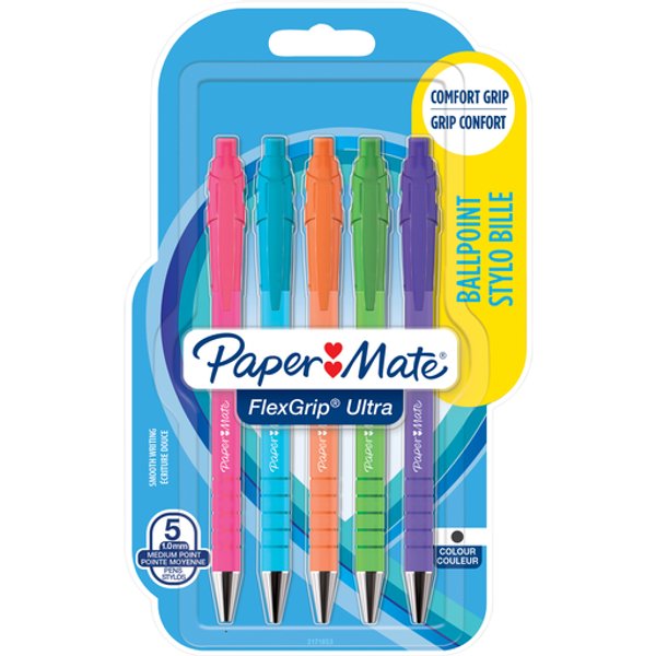 Balpen Paper Mate Flexgrip drukknop Bright fun schrijfkleur zwart
