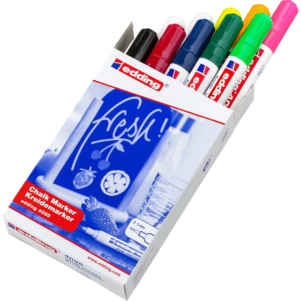 Edding 4095 Krijtmarker Wit, Wit, Zwart, Rood, Blauw, Groen, Lichtgroen, Neon-geel, Neon-oranje, Neon-roze 4 mm, 15 mm