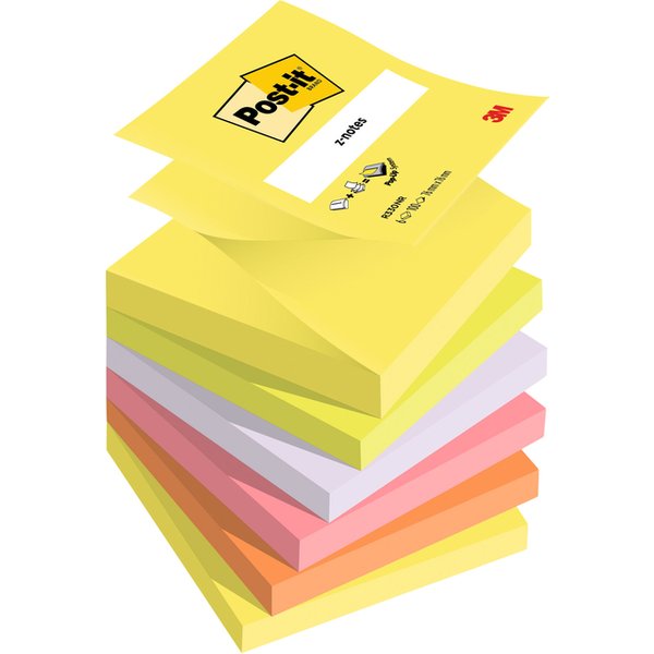 Memoblok 3M Post-it Z-Note R330 76x76mm ass kleur 6 stuks