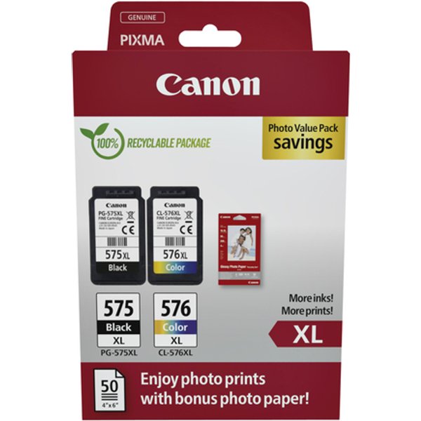 Inktcartridge Canon PG-575XL CL-576XL zw+kl+papier