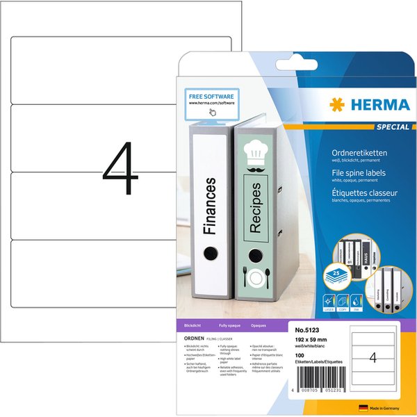 Rugetiket HERMA 5123 192x59mm zelfklevend wit 100 etiketten
