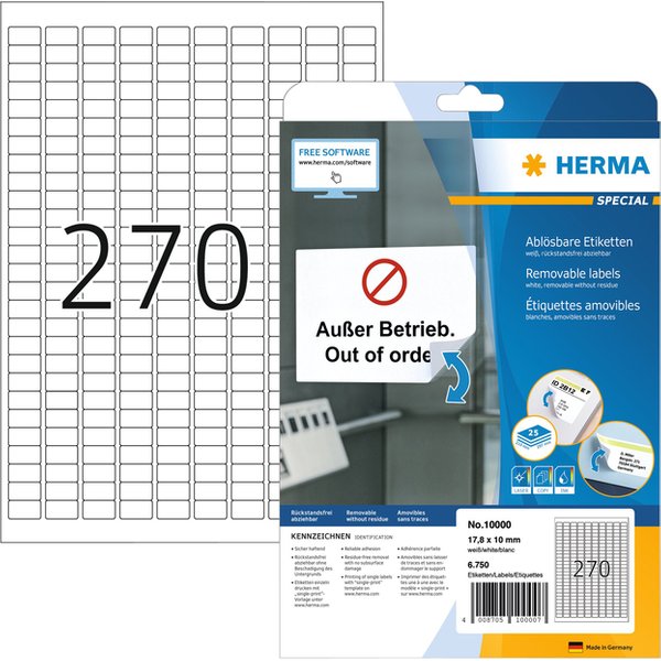 Etiket HERMA 10000 17.8x10mm verwijderbaar wit 6750 stuks