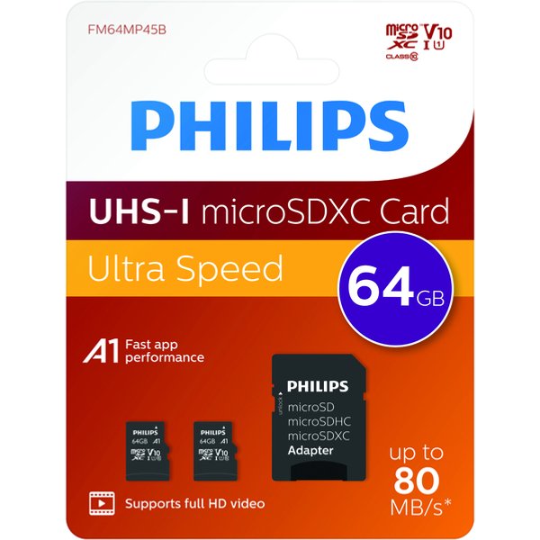 Geheugenkaart Philips micro SDXC Class 10 UHS-I U1 64GB 2 stuks
