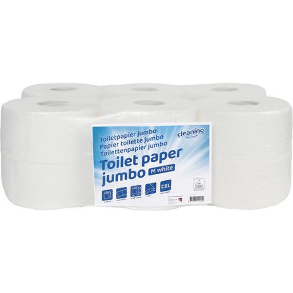 Toiletpapier Cleaninq T2 jumbo klein 2-laags 12x150m wit