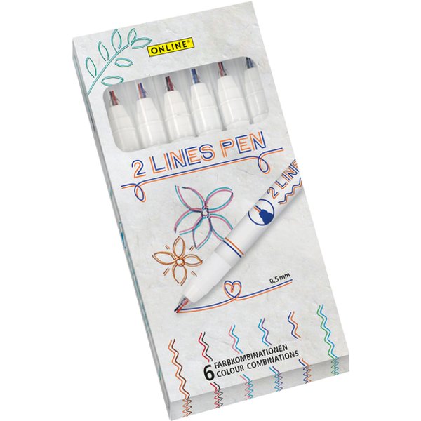 Fineliner Online 2-lijnen assorti doos à 6 stuks