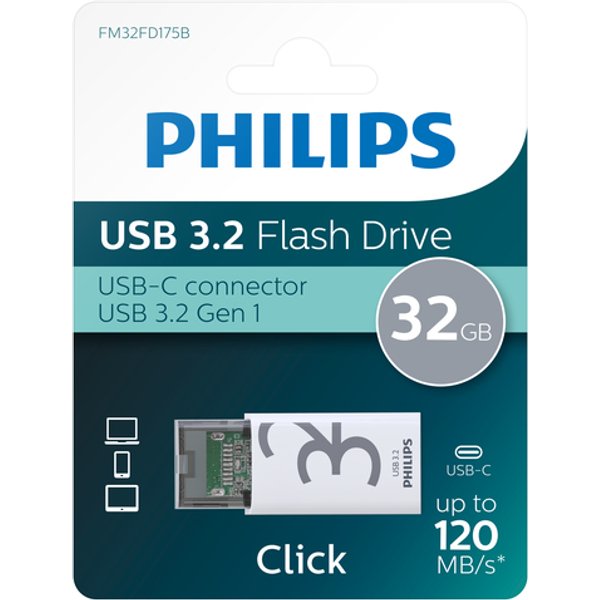 USB stick 3.2 Philips Click USB-C 32GB grijs