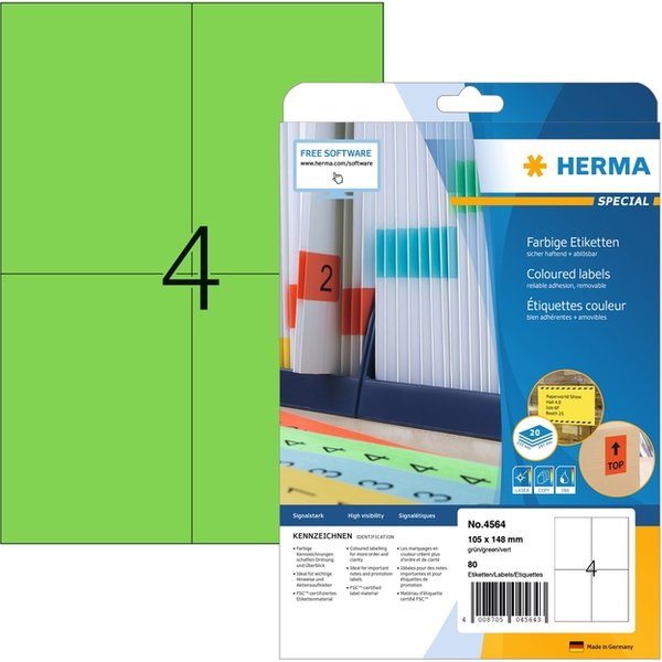 Etiket HERMA 4564 105x148mm groen 80 stuks